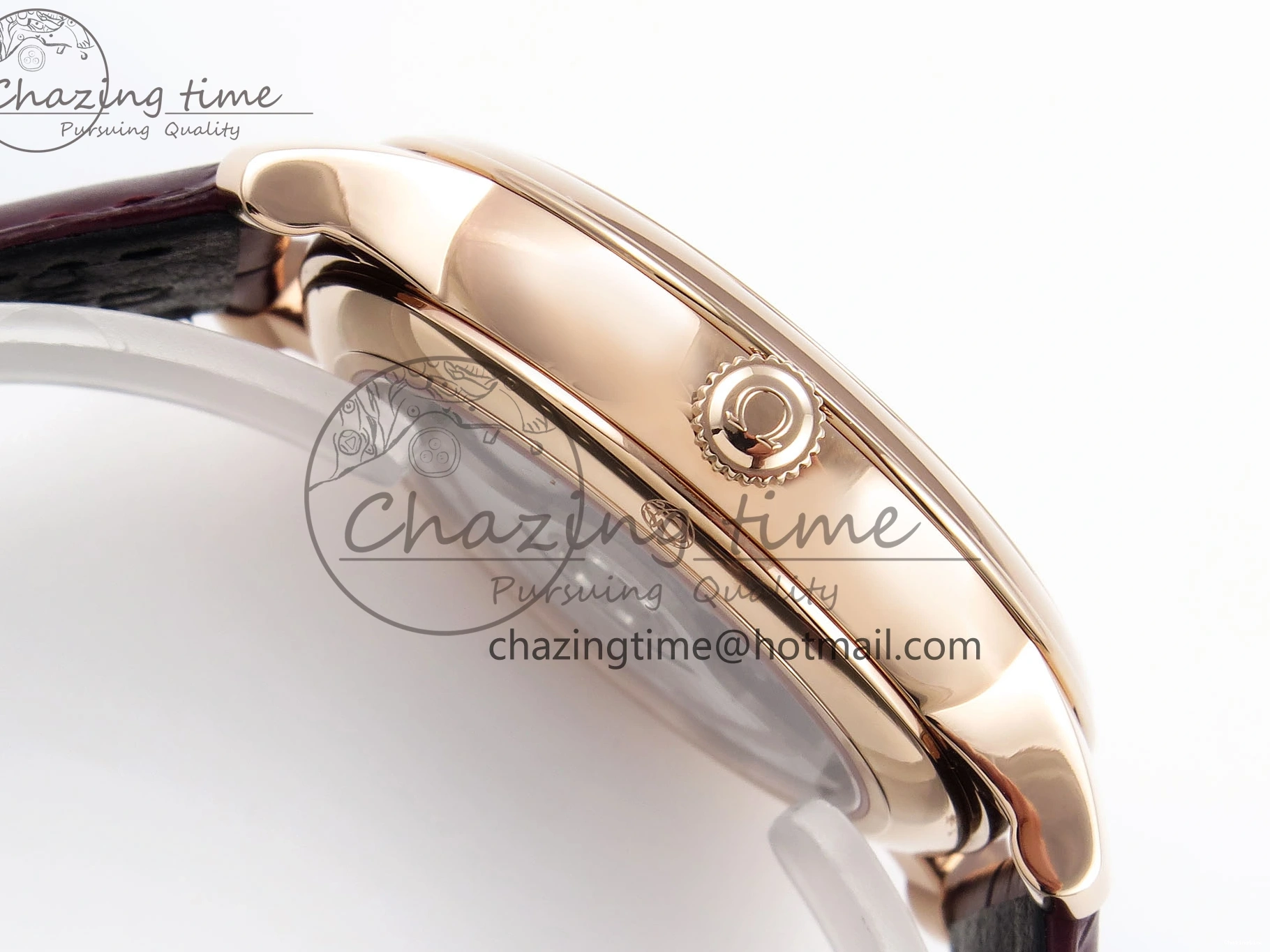 0203 Modern De Ville Date RG MKF 1:1 Best Edition White Textured Dial Roman Marker on Brown Leather Strap A 7752